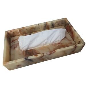 Vtg MCM Ultra Stone Long Tissue Box  Sunlight Industries Faux Marble Acrylic